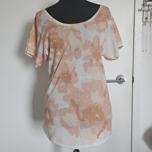 🔴Rienda Gyaru Peach & White Watercolor Rose Floral Off Shoulder Relaxed Fit Tee